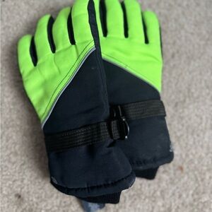 Neon Green and Black Winter Gloves